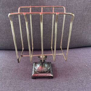 Vintage Metal Napkin, Letter or Toast Holder Gold Metal Shabby Chic